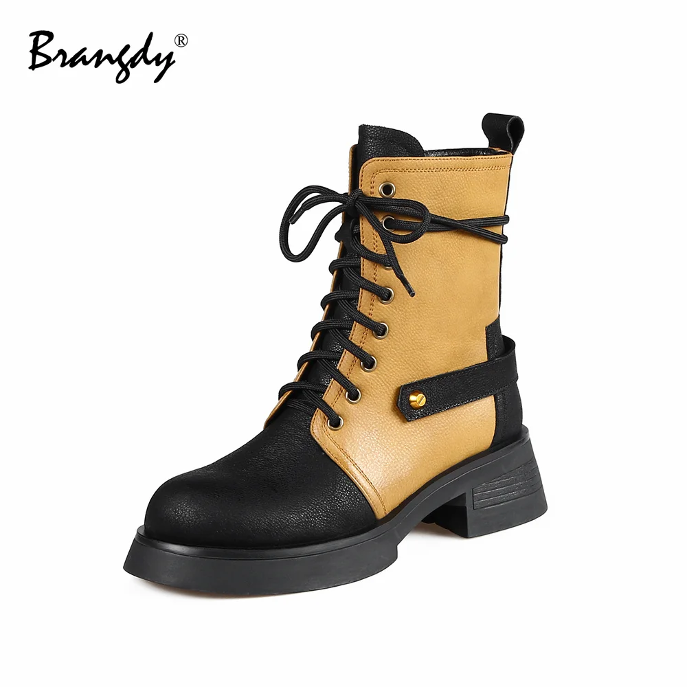 Женские ботинки из натуральной кожи со шнуровкой и молнией