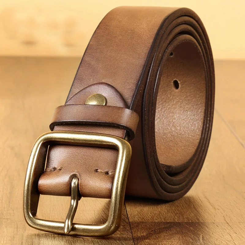 New High Quality Fashion First Layer Leather Belt for Men Leisure Antique Top Leather  Jeans Belt Men's Copper Buckle Belts