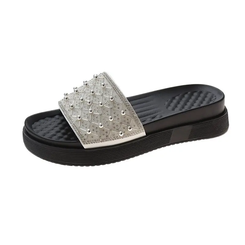 

Повседневная Летняя женская обувь модные простые вамп Стразы Украшения тренд, без каблука, Уличная обувь, все-матч женские тапочки; Летние т...