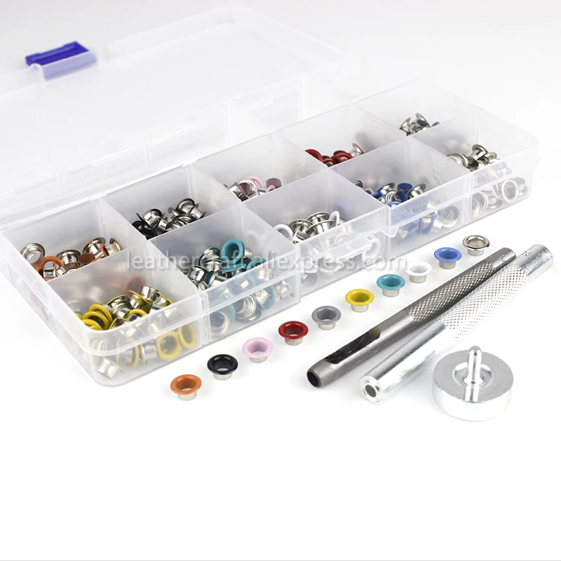 300 шт. 6 мм Цветные Люверсы с шайбами и набор инструментов для кожаных изделий