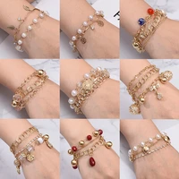 fashion 12 choice vintage gold color bracelet for women pearl beads crystal chain adjustable charm bracelets party jewelry gift