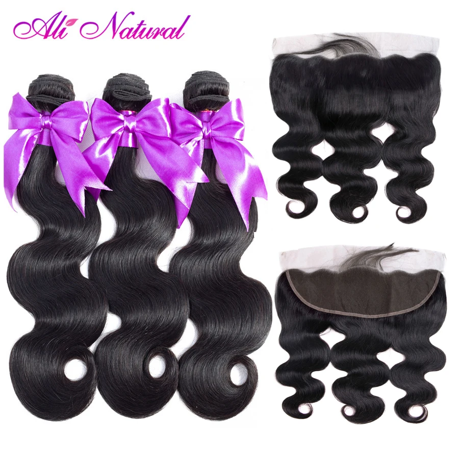 Перуанские объемные волнистые человеческие волосы 3 пучка с фронтальным