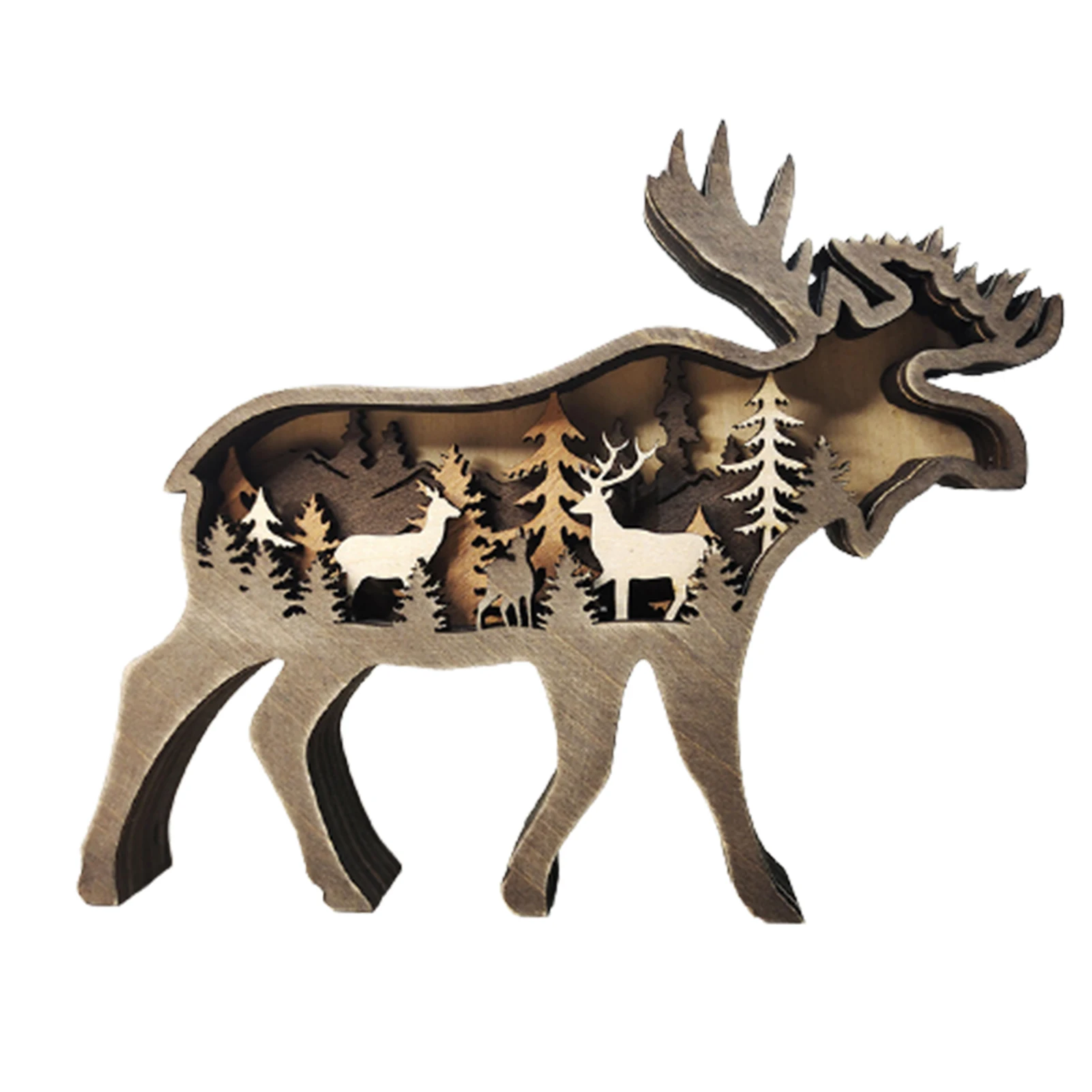

Forest Animal Wooden Home Ornament North American Multilayer Woodland Bear/elk Silhouette Decor For Shelf Table Pi669