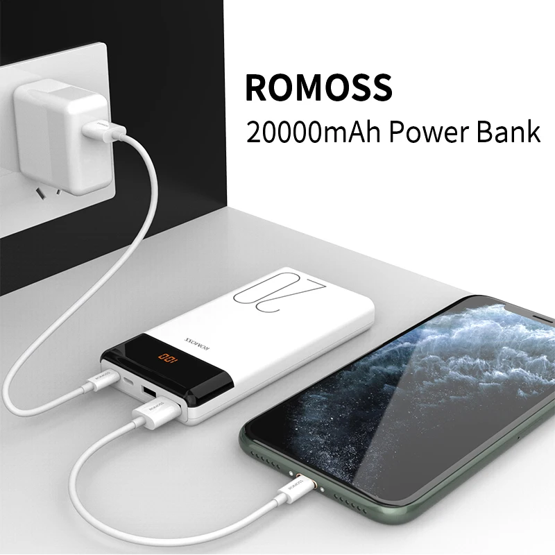 Внешний аккумулятор ROMOSS LT20 ёмкость 20000мАч 2 выходных порта USB LED дисплей подойдёт