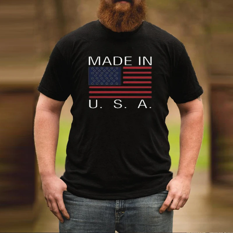 

AMERICAN FLAG MADE IN USA Printed T Shirt for Men Male Short Sleeve Casual Shirt Tshirt Summer Tops O-Neck T
