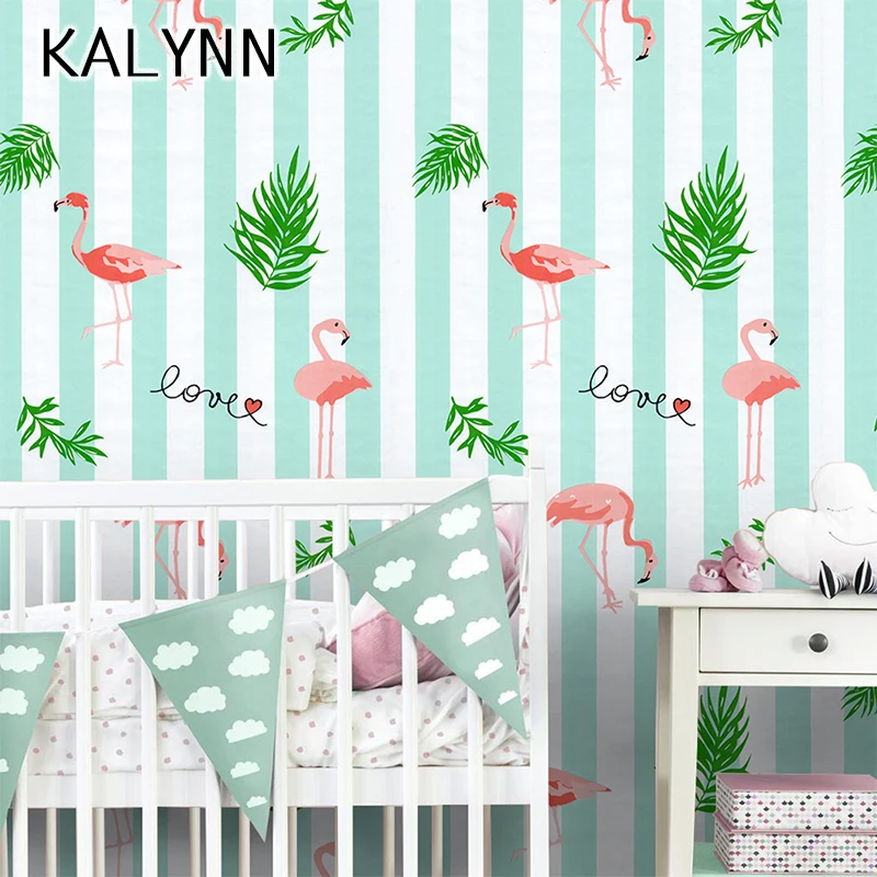 

Виниловая настенная бумага фламинго, лист пальмы, настенная бумага, синяя белая полоса, декоративная самоклеющаяся контактная бумага, цветок, птица, ПВХ наклейка