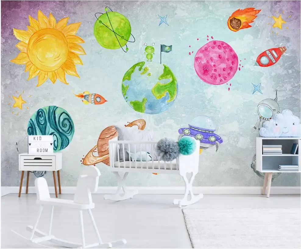 

Фотообои на стену, 3d рисунки на стену, Мультяшные, космос, Вселенная, планета, детская комната, фотообои для гостиной
