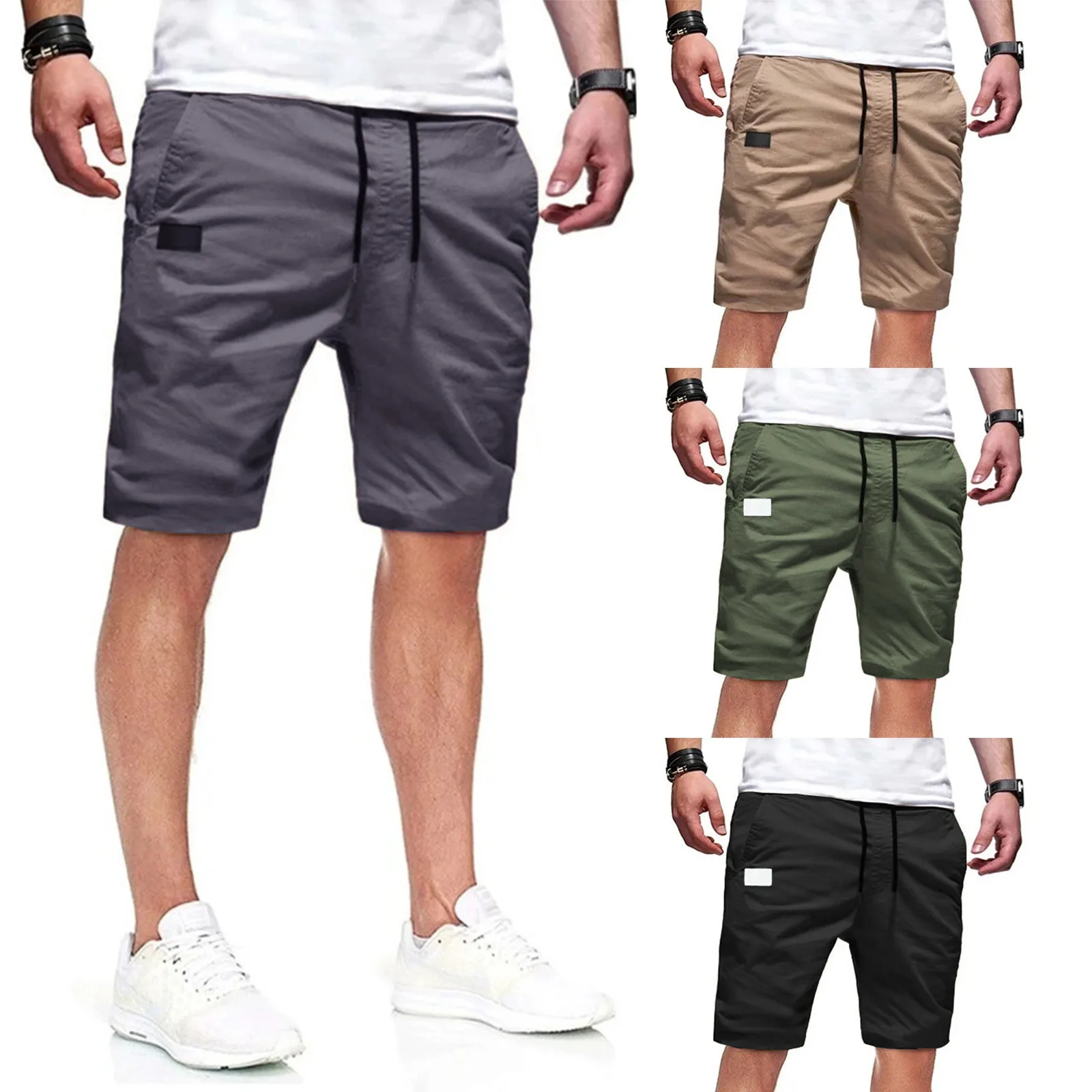 

New Men's Fashion Casual Shorts Mid Waist Cargo Pant Solid Pocket Drawstring Shorts High Quality Comfy Cotton Short Dropshipping