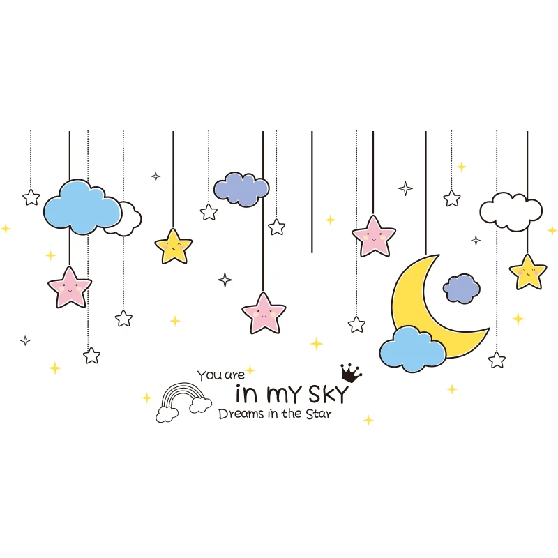 [SHIJUEHEZI] Звезды облака наклейки на стену DIY мультфильм Подвески Наклейки стены для