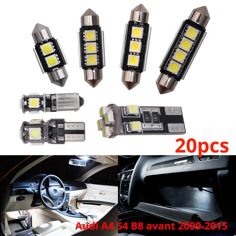 

20pcs/set Canbus Car Interior Festoon Dome Map Roof Reading Lamp Light Kit for Audi A4 S4 B8 Avant 2009-2015 Car Led Lights