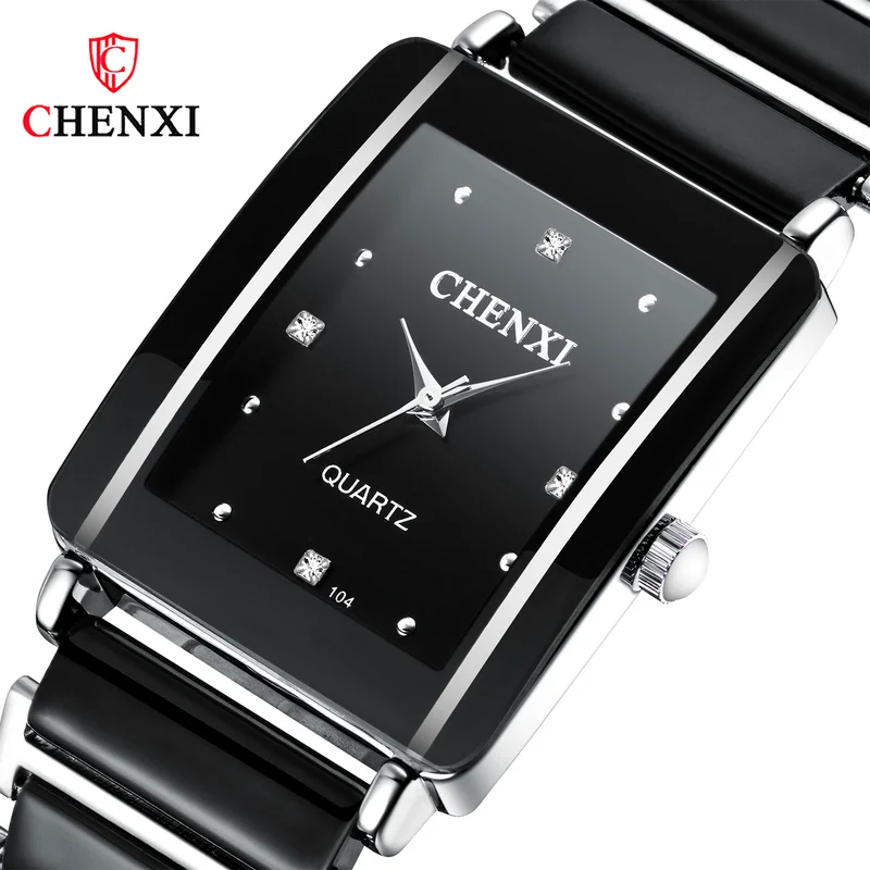 

CHENXI Square Couple Watch Men's Ceramic Strap Fashion Trend Simple Casual Luminous Waterproof Ladies Quartz Watch WA179