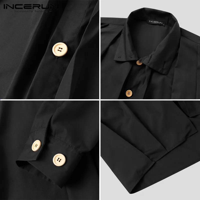 

2021 Fashion Men Shirt Solid Color Lapel Long Sleeve Blouse Button Japanese Style Streetwear Casual Shirts Camisas S-5XL INCERUN