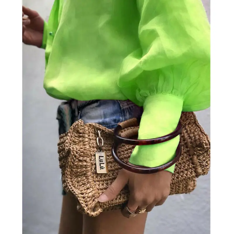 Женская Повседневная Однотонная рубашка с длинным рукавом женская модная