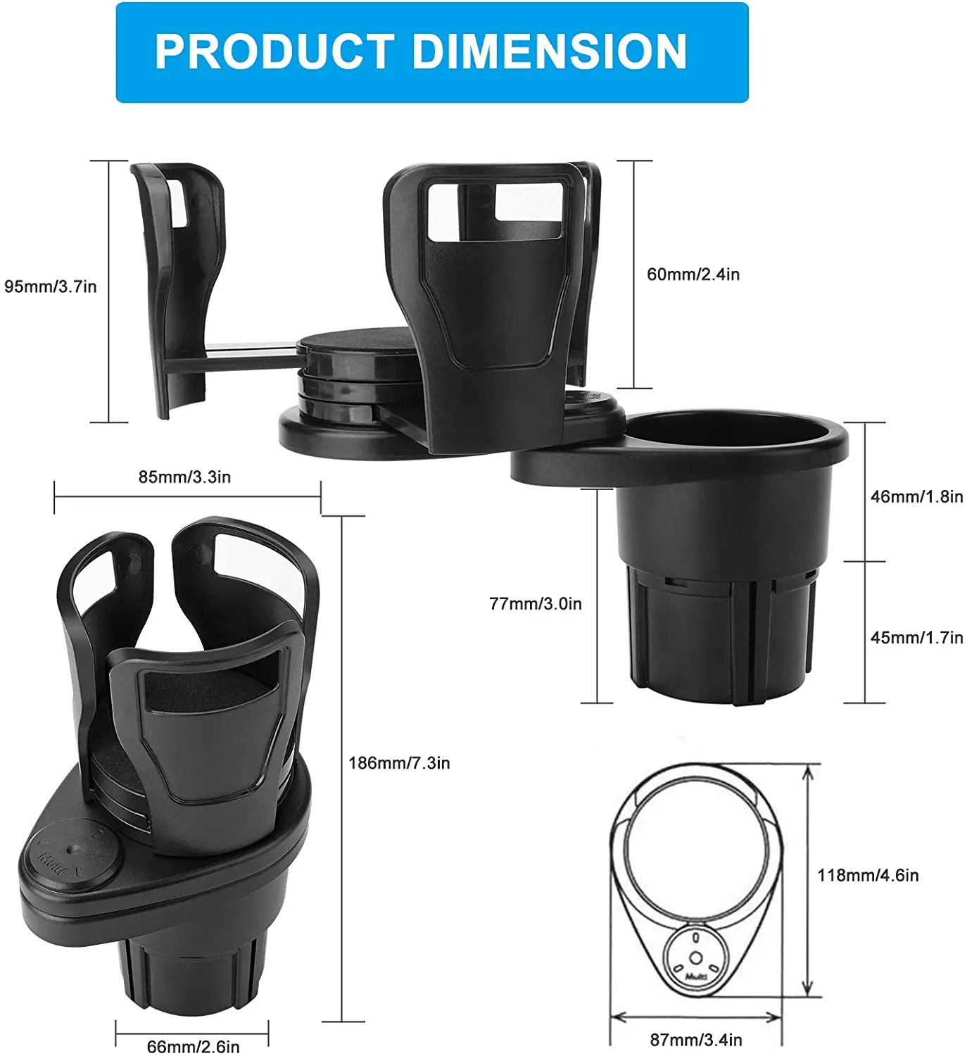 Soporte Universal multifuncional para bebidas de coche, adaptador expansor 360 ajustable giratorio, Base para sujetar estante de almacenamiento, 2 en 1-4