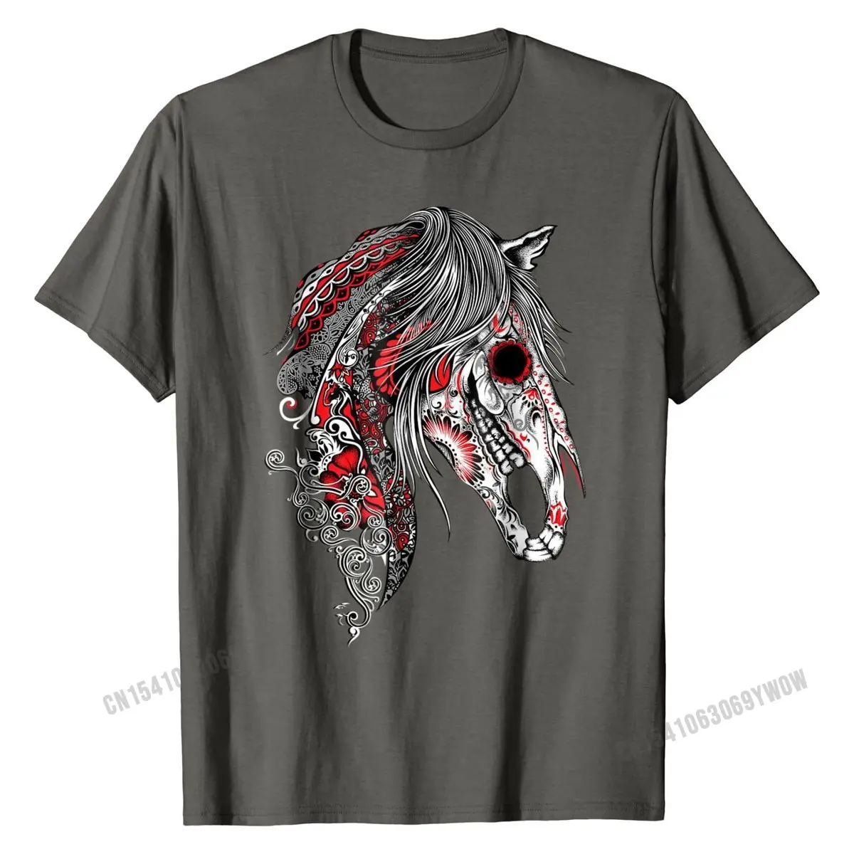 Симпатичные сахарный череп лошадь футболка День мертвых человек Семейные