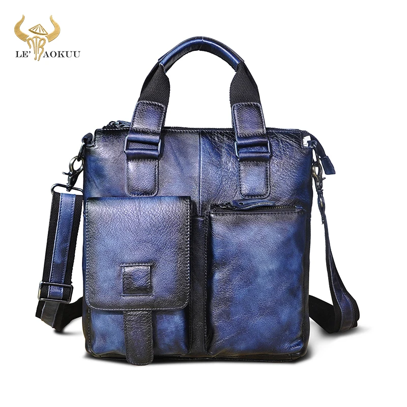 

Men Quality Leather Casual Blue Maletas Business Briefcase 12" Laptop Case Attache Portfolio Tote Bag Maletin Messenger Bag b259