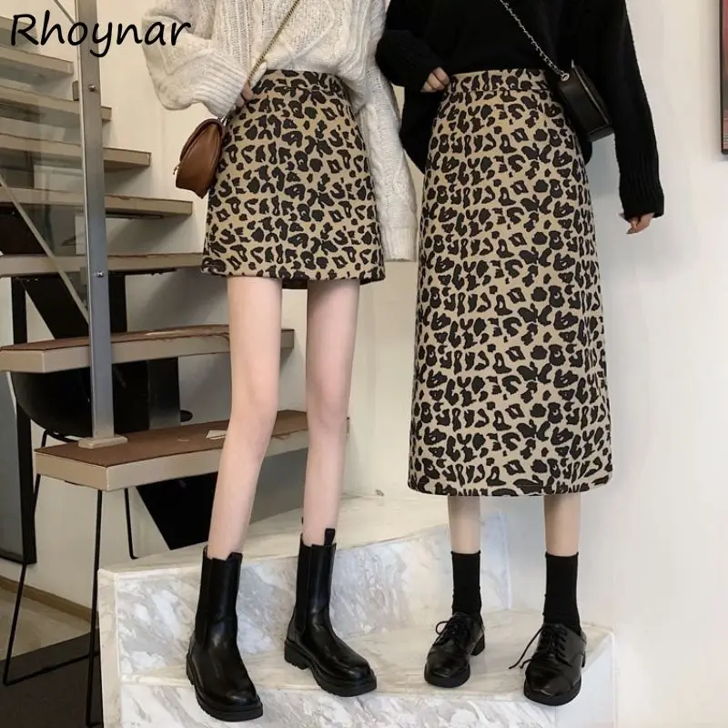 

Leopard Skirts Women Autumn Sexy Clubwear Korean Style Chic Harajuku Ladies Mid-calf Cozy Elegant All-match Hip Hop Slim Faldas