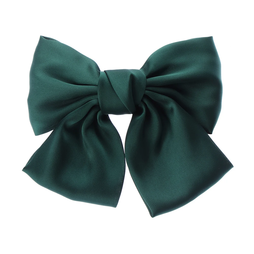 dark green Детская мода Шелковый большой бант заколки для волос девушки сплошной цвет шелковый атлас Шпилька-бант винтажные аксессуары подарок на Рождество - Цвет: dark green
