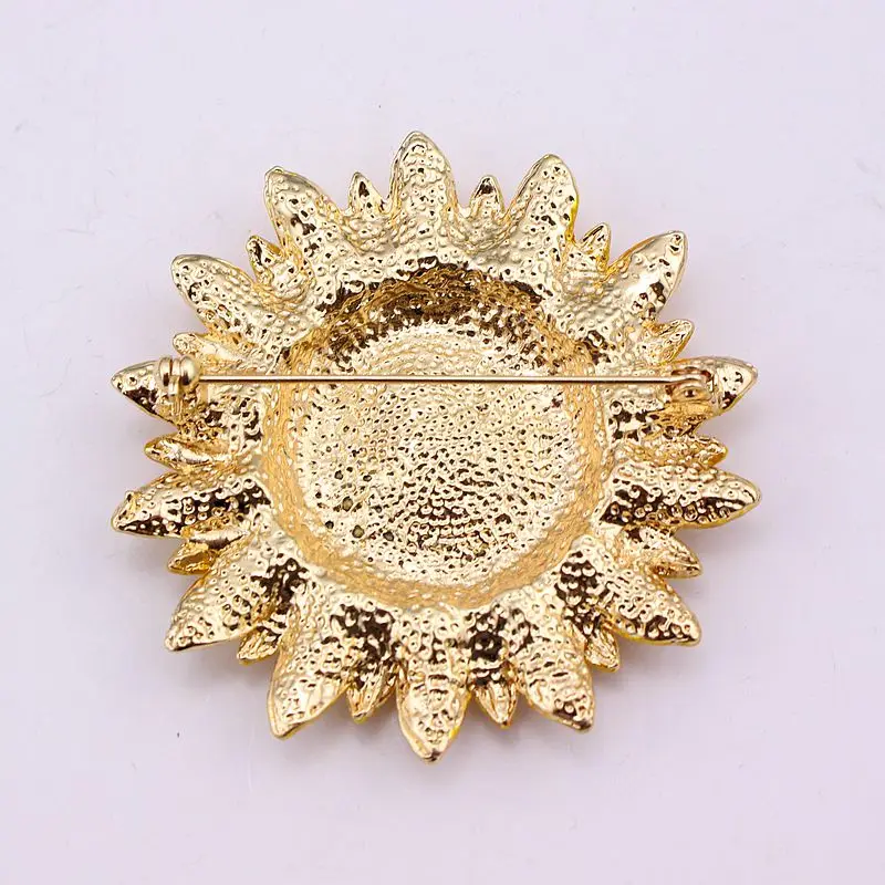 TANGTANG Large Sunflower Brooch Full Rhinestone Yellow Crystal Brooch For Women Painted Hot Jewelry Scarf Pins Clip Badge Trendy Fashion Winter Flower Jewelry Drop Shipping Wholesale And Retail 56MM Diametre Golding
