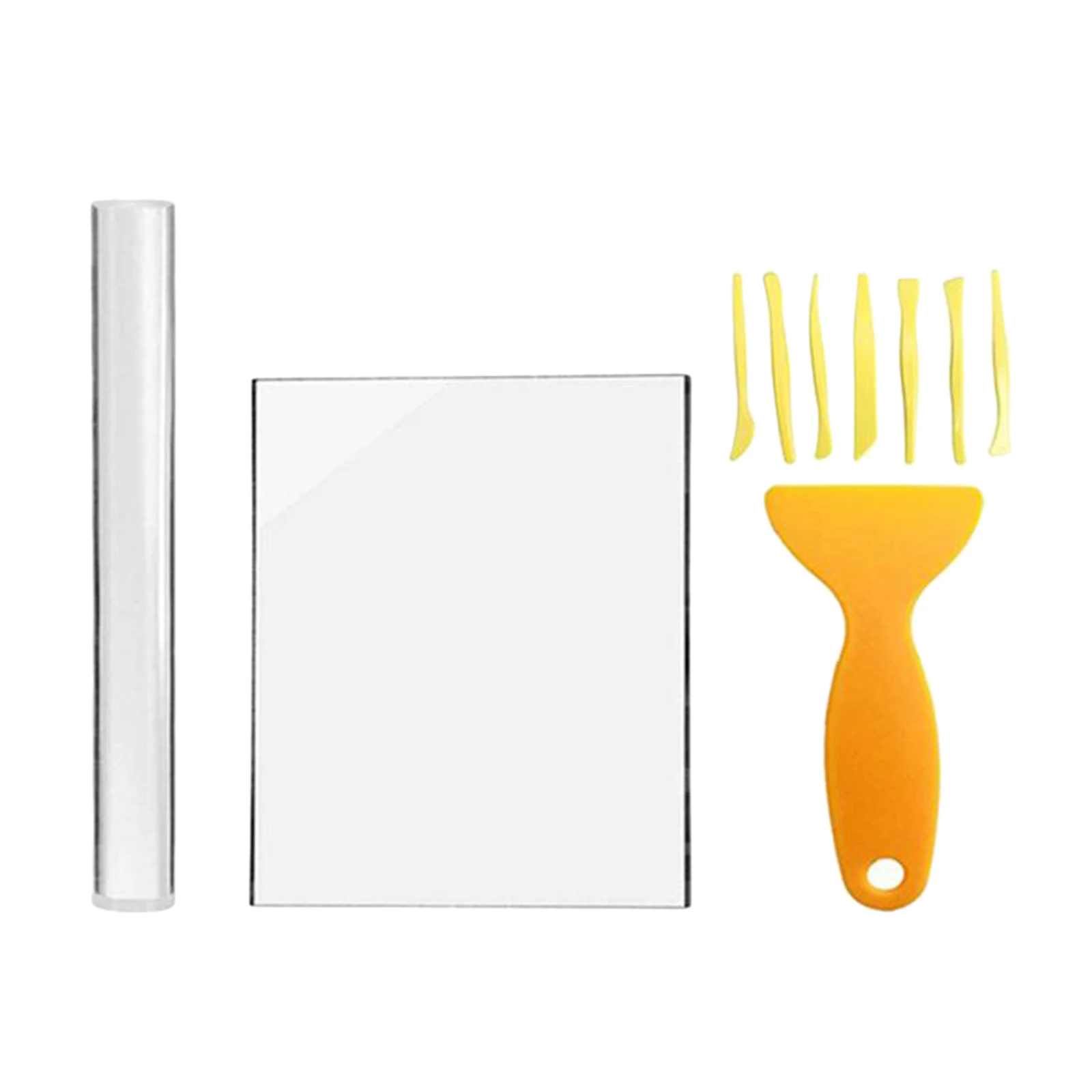 

10Pcs/Set Rubber Clay Tools Solid Acrylic Clay Rollers with Sheet Backing Board for Rubber Clay Making DIY