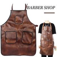 professional faux leather hairdresser barber apron adjustable cross back strap multi pockets waterproof chef cooking bib for