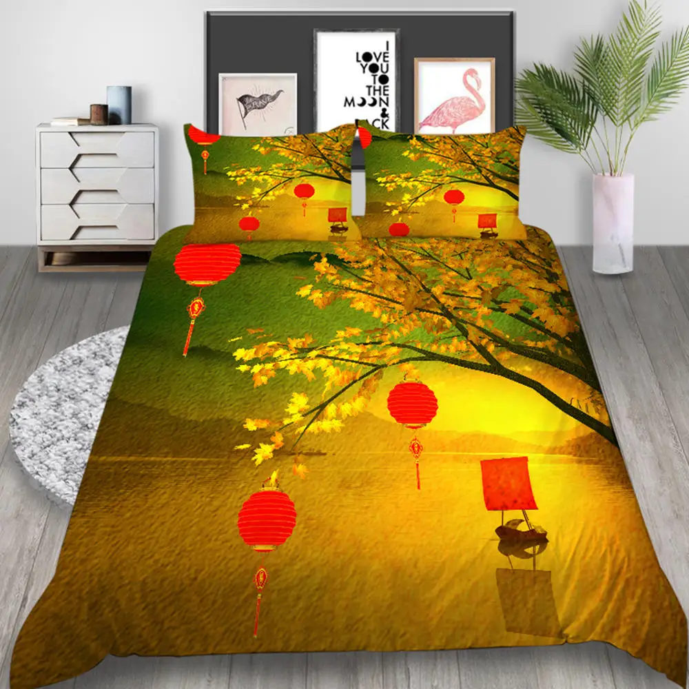 

Thumbedding Scenery Bedding Set King Size Duvet Cover Set Queen Tower River Soft Touching Material Bed Cover with Pillowcase