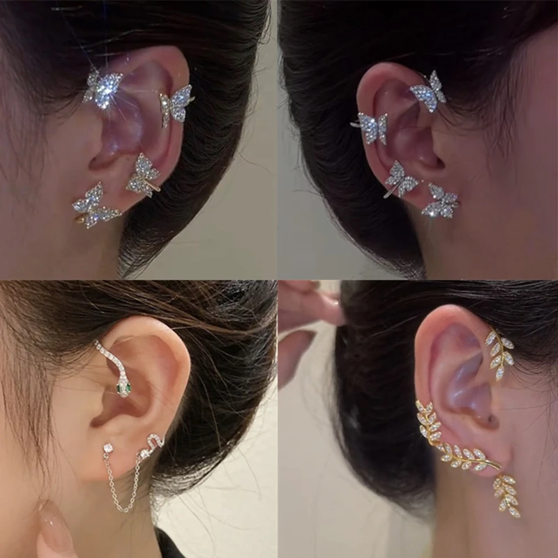 Блестящие циркониевые манжеты для ушей в виде бабочки зажим женщин и девушек