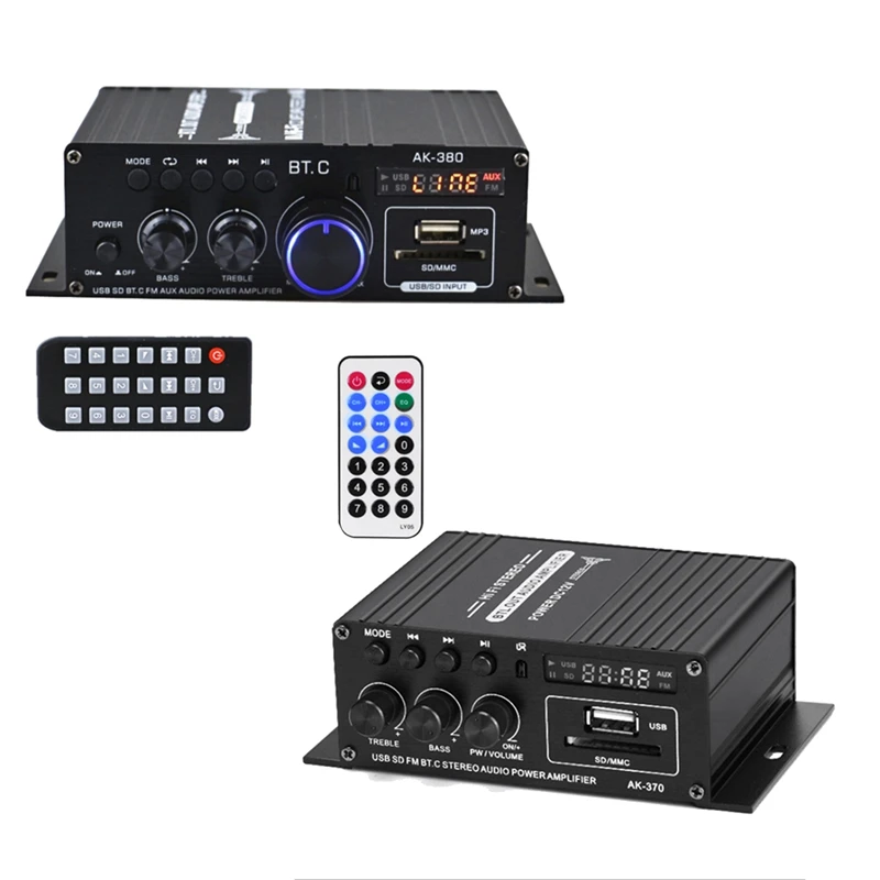 

2-канальный Bluetooth Hi-Fi усилитель мощности, домашняя автомобильная аудиосистема класса D с дистанционным управлением, FM-радио, AUX USB/SD