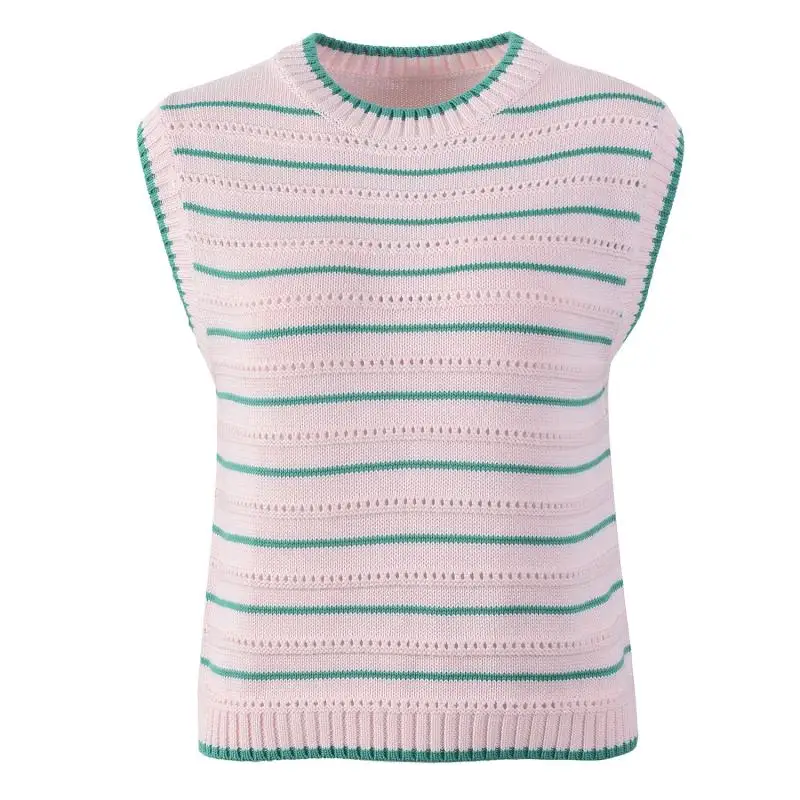 

Женский трикотажный жилет в полоску, Свободный Топ контрастных цветов без рукавов с круглым вырезом, уличный брендовый свитер, Новинка лета...