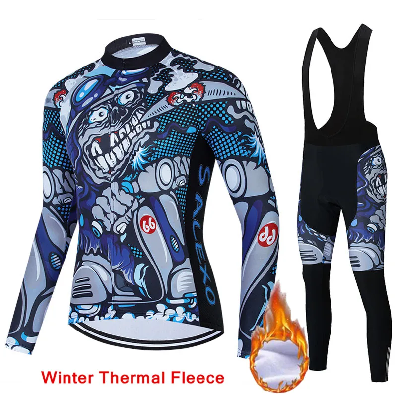 

2021 Winter Maillot Ropa Ciclismo Men's Long Sleeve Thermal Fleece Bike Team Cycling Jersey Set MTB Bicycle Clothing Bike Wear