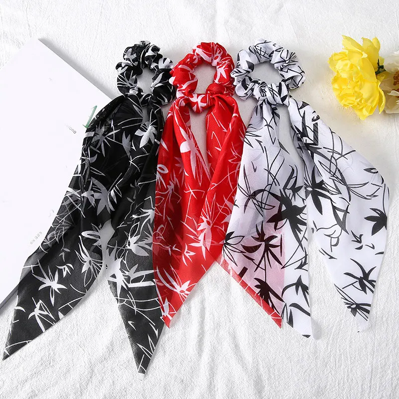 

Bow Large Intestine Hair Ring Streamer Hair Band Floral Print Hair Tie Scrunchies Women Girl Elastic Hair Bands Hair Accessories
