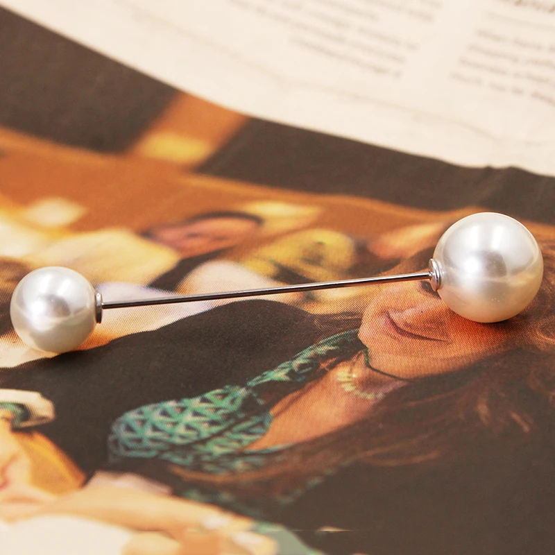 Корейская мода простая жемчужная брошь с двойной головкой булавка на лацкане