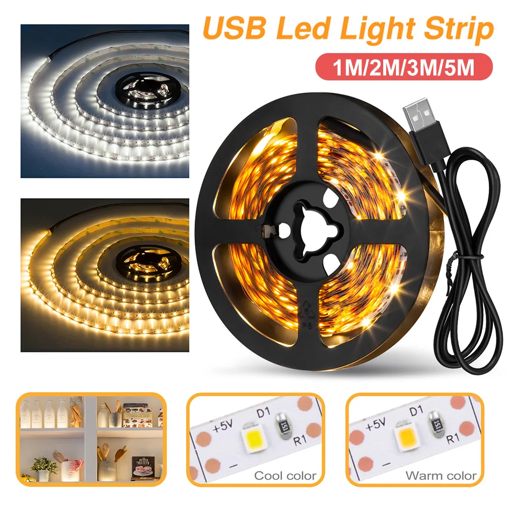 

Гибкая светодиодная лента для подсветильник Ки телевизора, 5 в постоянного тока, 2835 SMD, белый, теплый белый свет