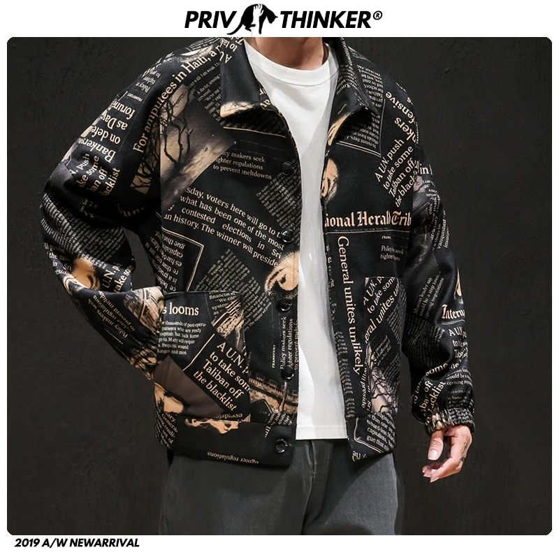 Privathinker, мужские японские модные куртки с принтом, Мужская свободная шерстяная куртка, уличная одежда, мужские Модные пальто в стиле хип-хоп, Осенние, большие размеры