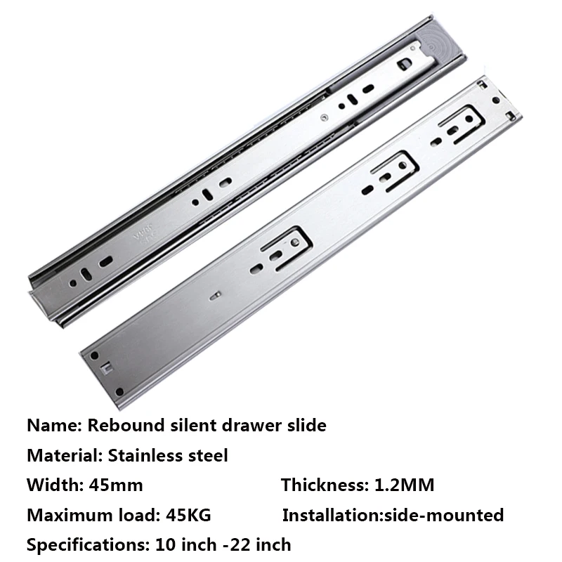 10’‘ 20 stainless steel rebound three section drawer slide kitchen cabinet furniture hardware guides for drawers sliding rails free gl