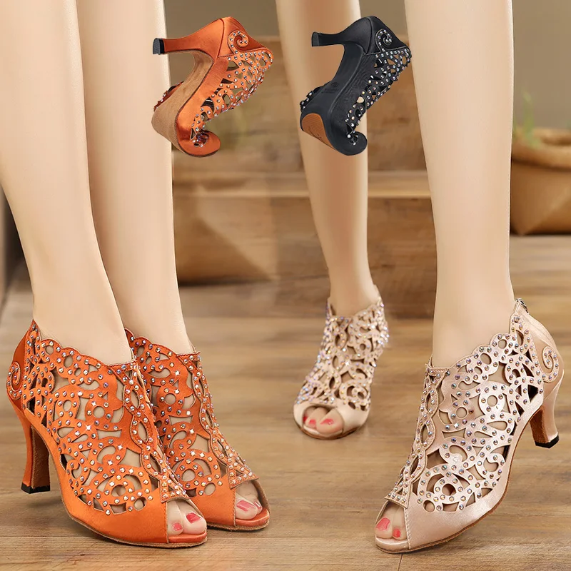 Женские туфли для латиноамериканских танцев сандалии на среднем каблуке высоком