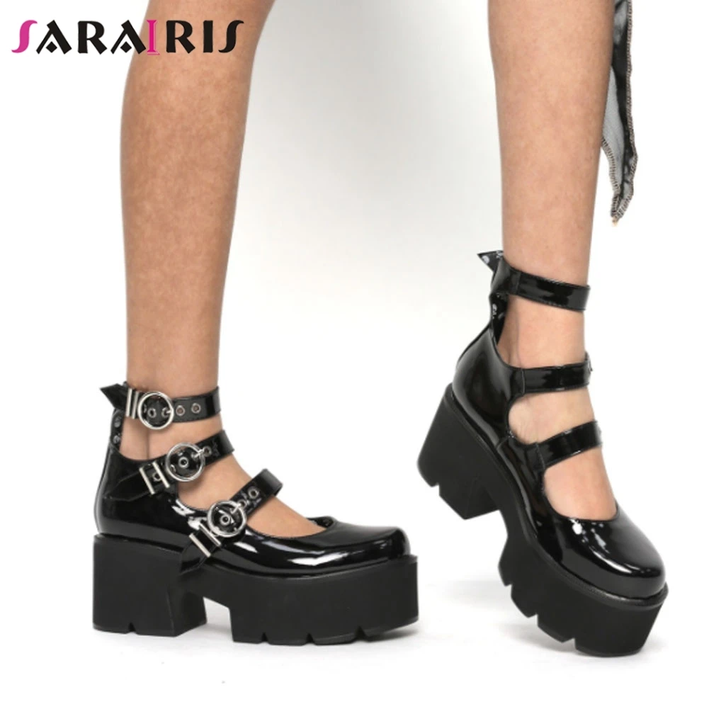 

Женские туфли на платформе SaraIris, однотонные туфли-лодочки с пряжкой, высокий каблук, в стиле панк/готика, обувь для косплея