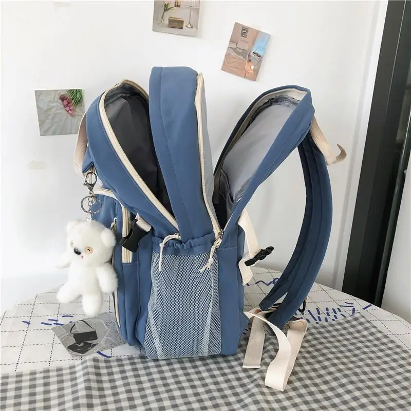 

2021 Large Capacity Double-deck Waterproof Nylon Women Backpack Multi-pocket Ring Buckle Portable College Girl's Schoolbag New
