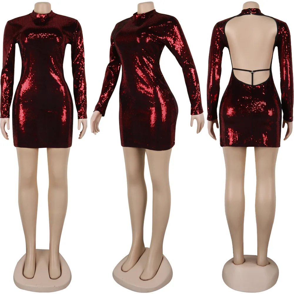 Echoine Sequin сексуальное Клубное облегающее мини платье с длинным рукавом и открытой
