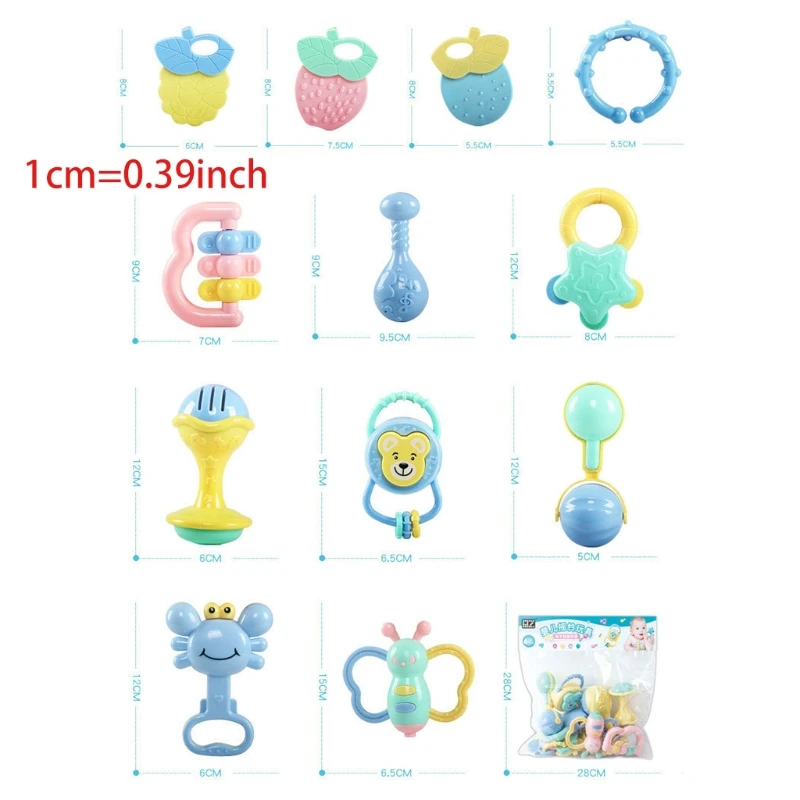 

Premium New 12Pcs/Set Baby Rattle Toys 0-12 Months Cartoon Hand Grip Soft Rattles Shaker Teether Infant Newborn Educational Toy