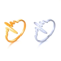 trend unisex luxury adjuestable size electrocardiogram stainless steel rings charm party fashion jewelry for women gifts