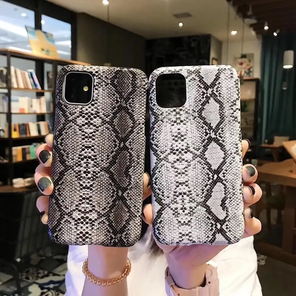 Жесткий чехол из искусственной кожи для iPhone 12 11pro max 6s 7Plus X XS Max XR чехлы змеиной 7 8 Plus