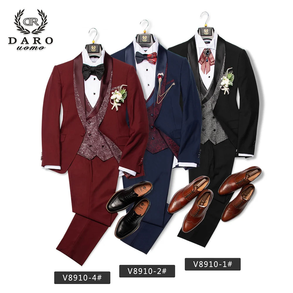 

DARO 2020 Men Suit Bridegroom Wedding Tuxedo New Style Blazer Slim Fit Jacket Vest Pant 3 Piece Black Blue White Party DRV8910