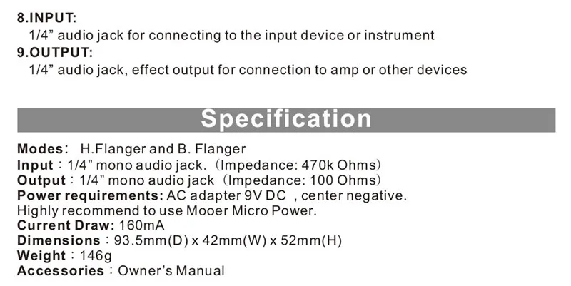 

MOOER Jet Engine Digital multi-frequency Flanger Two different Flanger modes Tap Tempo functionality White