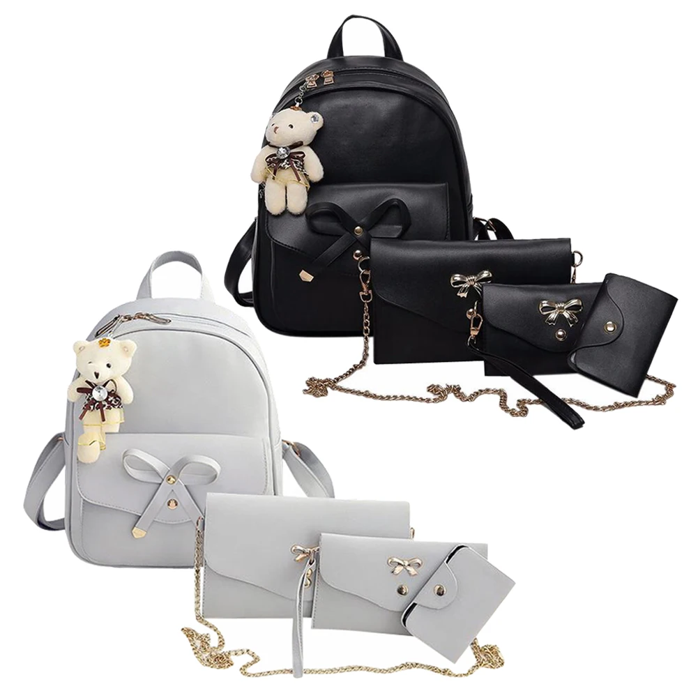 4 pcs/Set Women Backpack Small Size Fashion Teenage Girls PU Leather Backpacks with Purses Mochila Feminina | Багаж и сумки