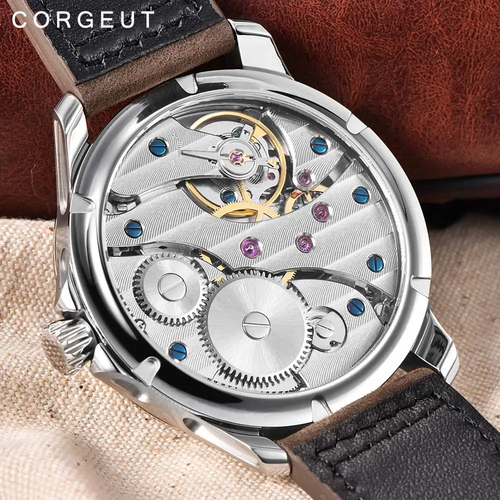 

Corgeut 44mm Men Watch Military Sport Clock Classic 17 Jewels Seagull 6497 Mechanical Hand Winding Luminous Wristwatch Men