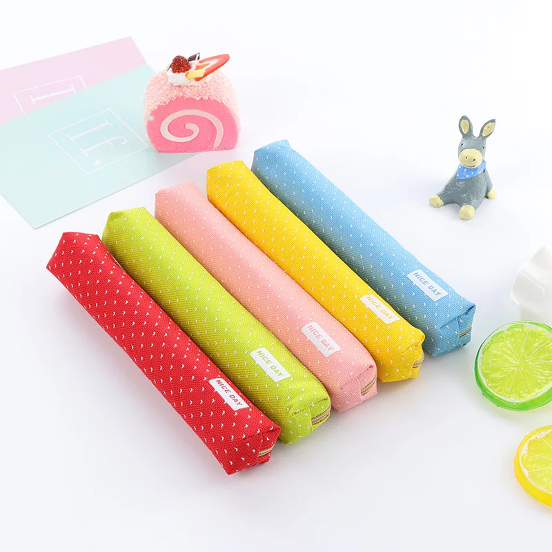 1 шт. кавайные маленькие свежие холщовые пеналы на молнии модные в горошек для