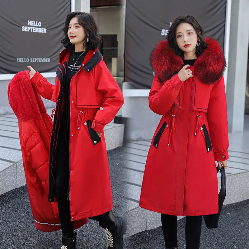 Pai Overcome Women Knee-length Long Winter New Splicing Down Coat Jacket Female Korean Version Was Thin Cotton Clothing TideA285