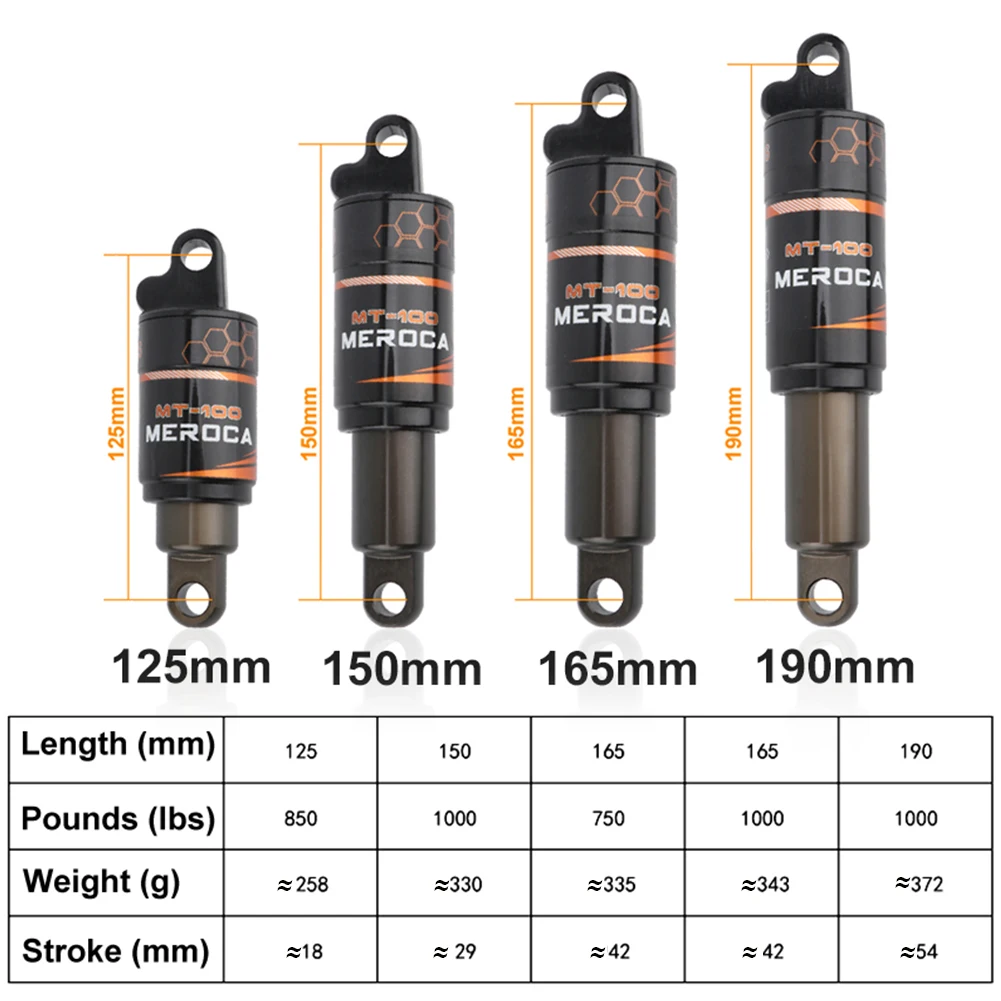 

Bicycle Oil Spring Shock Rear Absorber 125/150/165/190mm Adjustable Bike Shock Damper Reducer for Mountain Bike Scooter New Hot