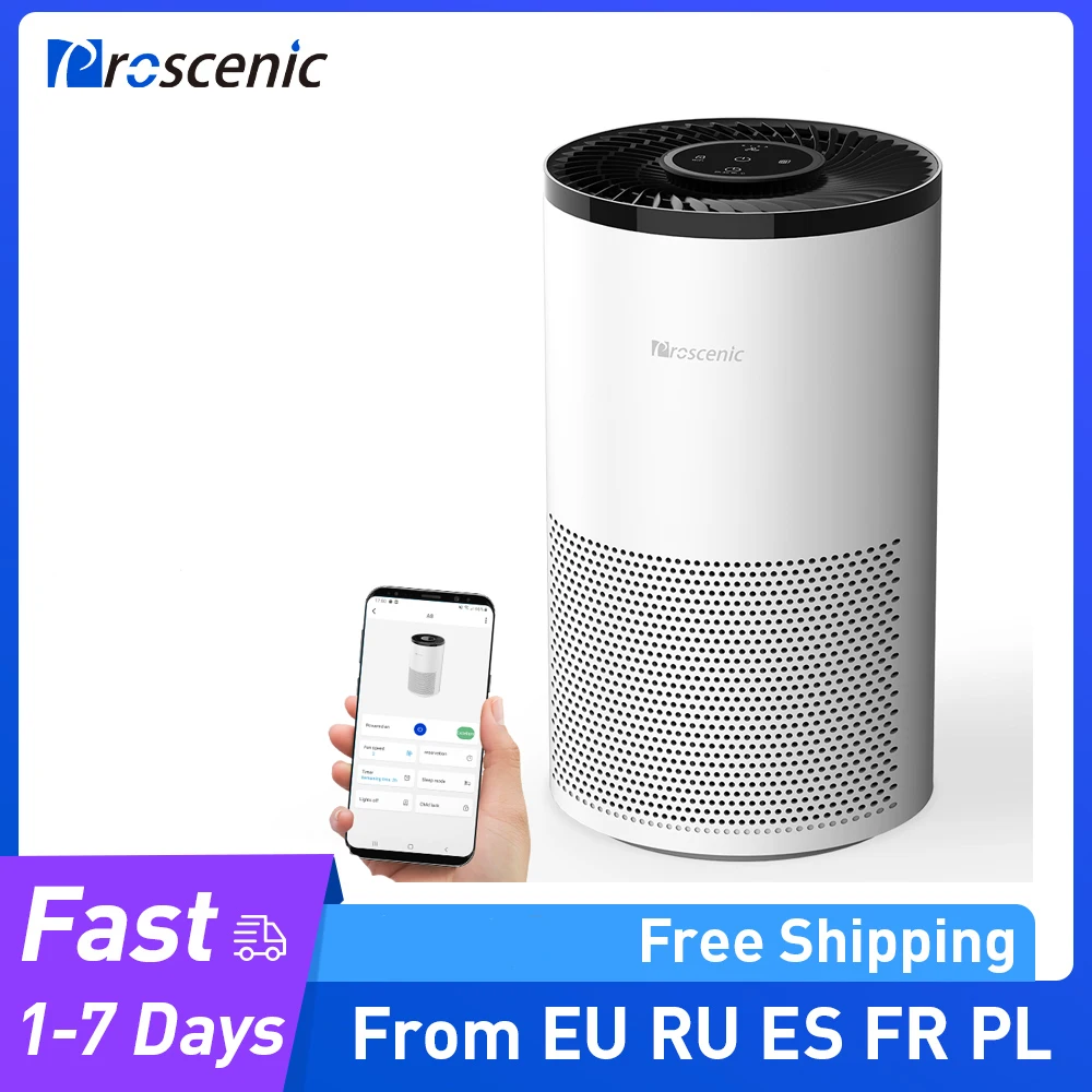 Очиститель воздуха Proscenic A8 Smart WiFi с HEPA фильтром H13 площадь 430 кв. для пыльцы Dander Smoke Ft